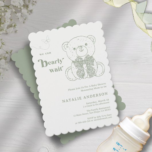 Invitation Simple Bow vert Nous Pouvons Bearly Wait Baby show