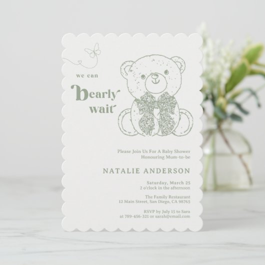 Invitation Simple Bow vert Nous Pouvons Bearly Wait Baby show (Debout devant)