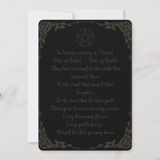 Invitation Simple Brown and Black Pagan Funeral  (Dos)