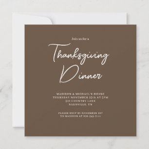Invitation Simple Brown blanc chic Script Thanksgiving