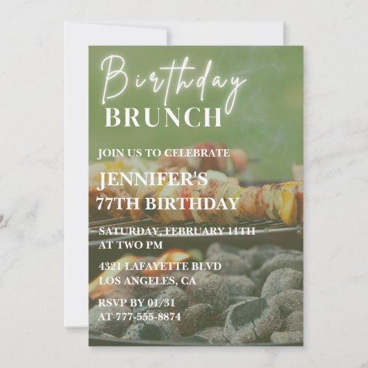Invitation Simple Brunch BBQ dans le jardin pour les 77 ans (Devant)