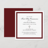Invitation Simple Burgundy and White First Holy Communion (Devant / Derrière)