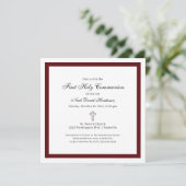 Invitation Simple Burgundy and White First Holy Communion (Debout devant)