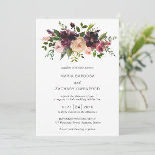 Invitation Simple Burgundy Automne Floral Mariage élégant