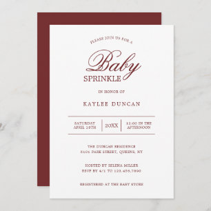 Invitation Simple Burgundy Blanc Genre Neutre Bébé Saupoudrer