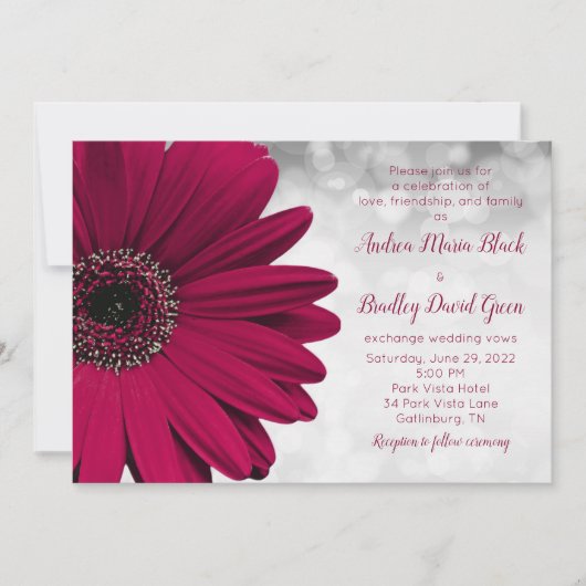 Invitation Simple Burgundy Gerbera Daisy Mariage (Devant)