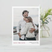 Invitation Simple Burgundy Photo Enregistrer la date Mariage (Debout devant)