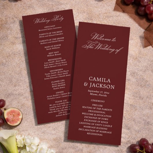 Invitation Simple Burgundy Wedding Flat Program