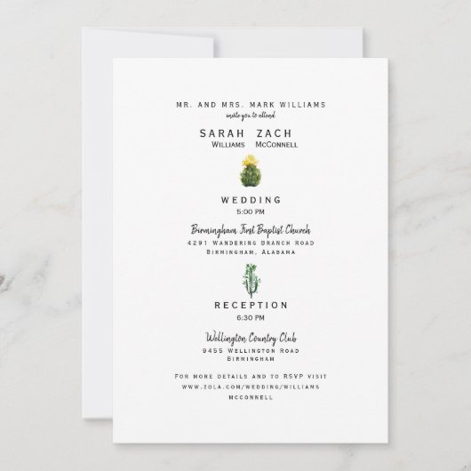 Invitation Simple Cactus Deux Site Web Lieu Parents Mariage (Devant)