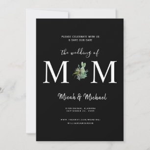 Invitation Simple Cactus Monogramme noir Enregistrer la date