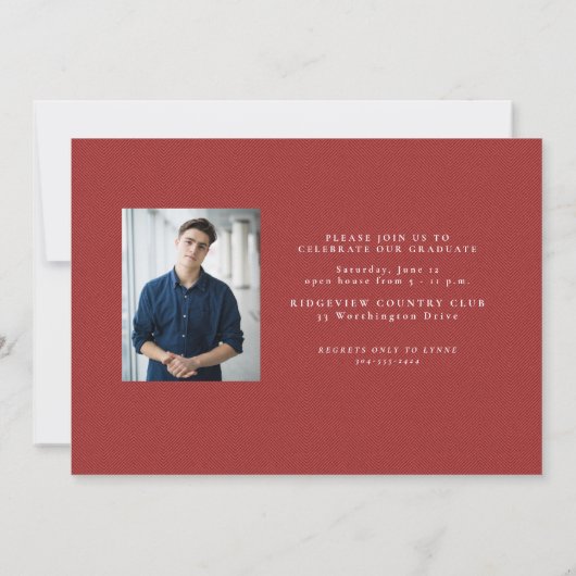 Invitation Simple cadre à tweed rouge classique graduation ph (Dos)