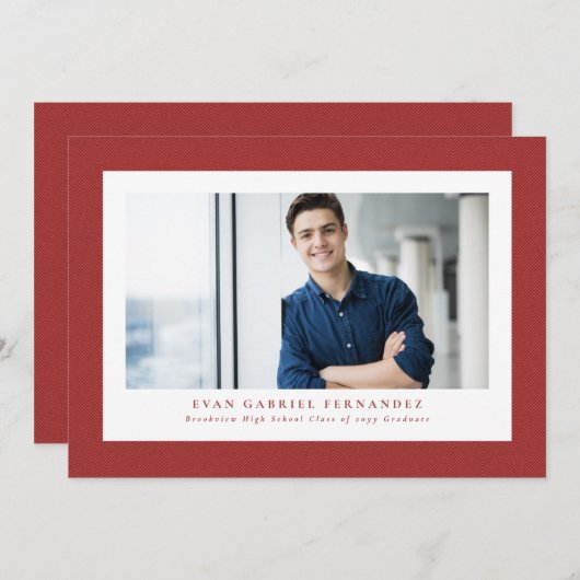Invitation Simple cadre à tweed rouge classique graduation ph (Devant / Derrière)