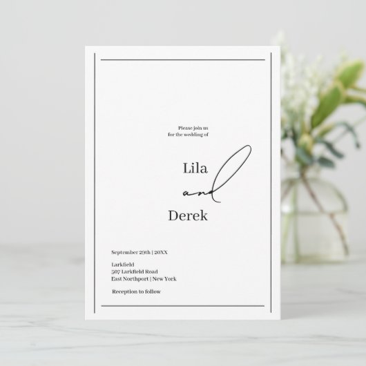 Invitation Simple Cadre de Bordure de Script Noir et Blanc Ma (Debout devant)
