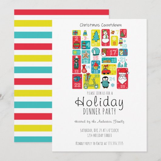 Invitation Simple Calendrier de l'avènement Dîner férié (Devant / Derrière)