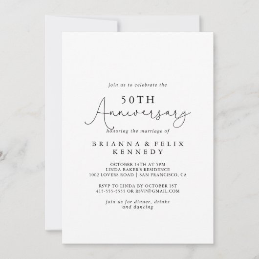 Invitation Simple Calligraphie 50e anniversaire de mariage (Devant)