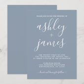 Invitation Simple calligraphie chic Dusty Mariage bleu (Devant / Derrière)