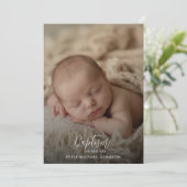 Invitation Simple calligraphie Genre Baptême Neutre Photo (Debout devant)