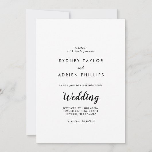 Invitation Simple calligraphie Photo Mariage informel (Devant)