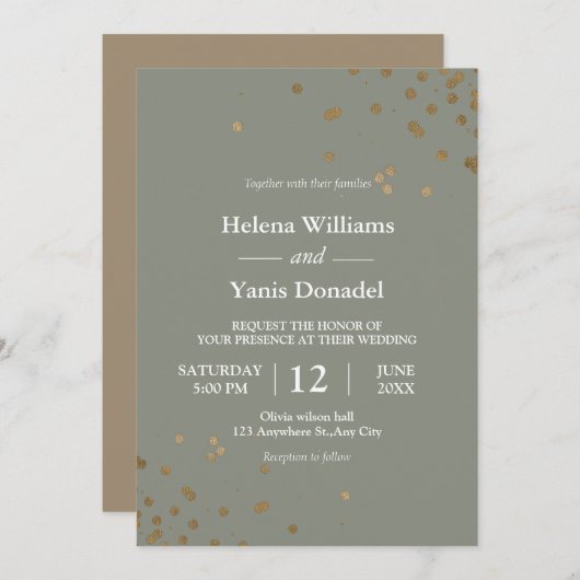 Invitation Simple calligraphie Sage Vert & Or (Devant / Derrière)