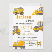 Invitation Simple camion de construction enfants mignonne 4e  (Devant)