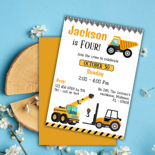 Invitation Simple camion de construction enfants mignonne 4e