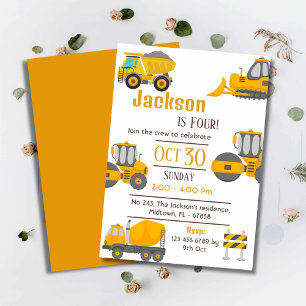 Invitation Simple camion de construction enfants mignonne 4e 