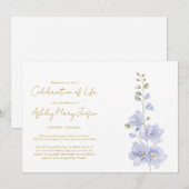 Invitation Simple célébration de la vie de Delphinium (Devant / Derrière)