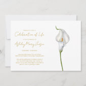 Invitation Simple Célébration de la Vie de Lys Calla Funérail (Devant)