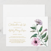Invitation Simple célébration de la vie de Pétunia Funéraille (Devant / Derrière)