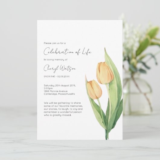 Invitation Simple Célébration de la vie de tulipes Funéraille (Debout devant)