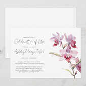 Invitation Simple Célébration de la vie d'orchidée Funéraille (Devant / Derrière)