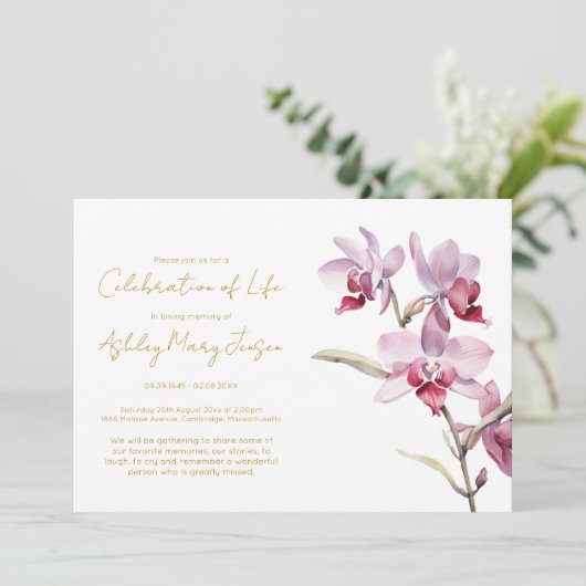 Invitation Simple Célébration de la vie d'Orchidée Funéraille (Debout devant)