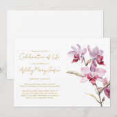 Invitation Simple Célébration de la vie d'Orchidée Funéraille (Devant / Derrière)
