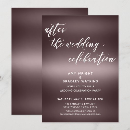 Invitation Simple Célébration de mariage après sur or rose (Devant / Derrière)