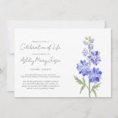 Invitation Simple célébration de vie de Larkspur (Devant)