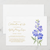 Invitation Simple célébration de vie de Larkspur (Devant / Derrière)