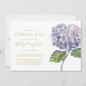 Invitation Simple Célébration de Vie d'Hydrangea Funérailles (Devant)