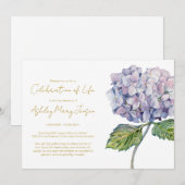 Invitation Simple Célébration de Vie d'Hydrangea Funérailles (Devant / Derrière)