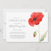 Invitation Simple célébration de vie funéraire au coquelicot (Devant)
