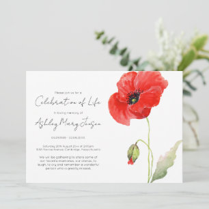 Invitation Simple célébration de vie funéraire au coquelicot