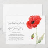 Invitation Simple célébration de vie funéraire au coquelicot (Devant / Derrière)