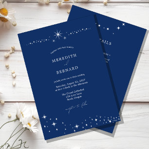 Invitation Simple Céleste Élégant Bleu Détails de Mariage et