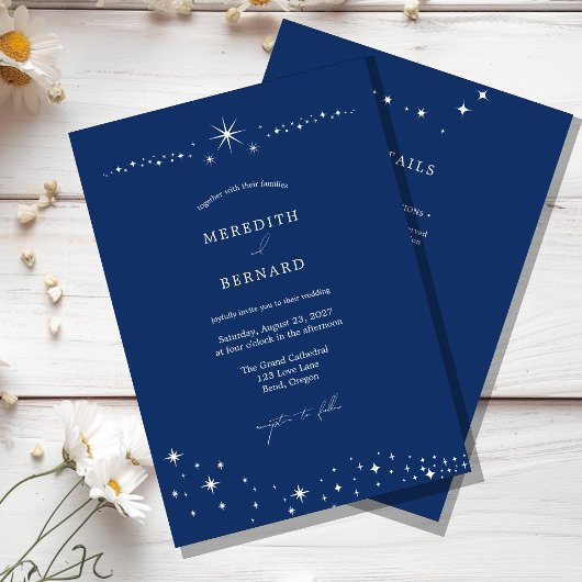 Invitation Simple Céleste Élégant Bleu Détails de Mariage et