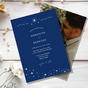 Invitation Simple Céleste Élégant Mariage Bleu Nuit Photo