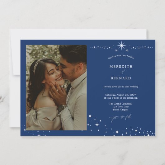Invitation Simple Celestial Elegant Wedding Photo Horizontal (Devant)