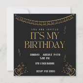 Invitation Simple C'est mon anniversaire | Or sur Noir Annive (Devant)