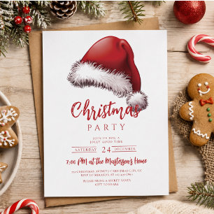 Invitation Simple Chapeau de Père Noël Festif pour Fête de No