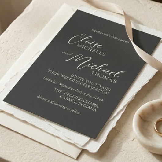 Invitation Simple Charcoal Classic Script Wedding