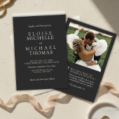 Invitation Simple Charcoal Photo Classic QR Code Wedding