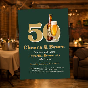 Invitation Simple Cheers & Beers Vert 50e Anniversaire